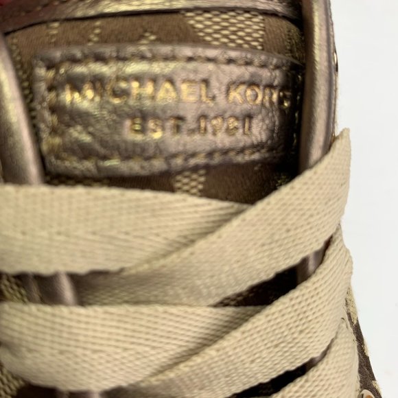 Michael Kors Signature Sneakers Gold size 7 Lace Up Logo Print HX16F - Picture 8 of 10